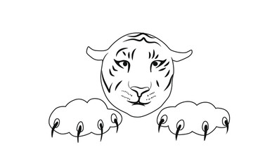 tiger head and paws with claws.
