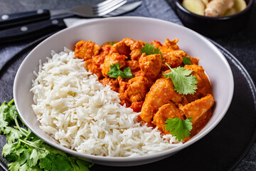 butter chicken, curry of spicy chicken with rice