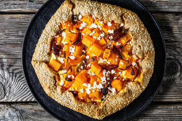 pumpkin galette with onion and feta cheese