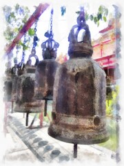 large ancient bell watercolor style illustration impressionist painting.