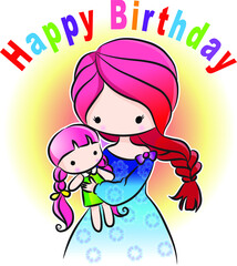 vector cartoon girl happy birthday card