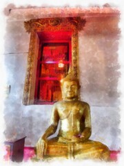 Obraz premium Ancient architecture of Thailand watercolor style illustration impressionist painting.