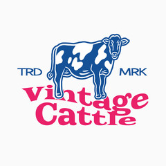 Cattle or Cow with Vintage or Retro Style Illustration Logo