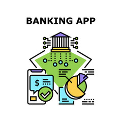 Banking App Vector Icon Concept. Banking App For Make Transaction Money And Online Payment, Monitoring Income And Expenses Diagram Chart. Bank Digital Application Color Illustration