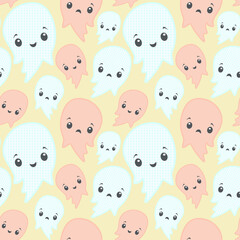 Fototapeta premium Cute halloween seamless pattern. Vector illustration of kawaii ghosts.