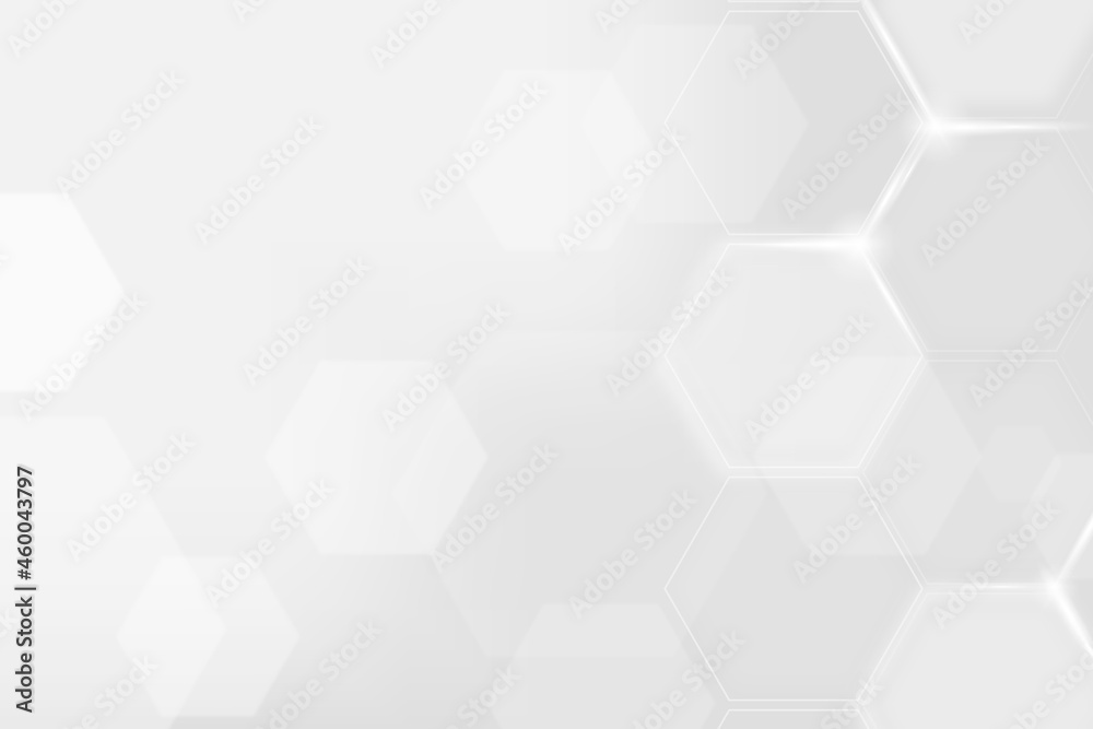 Wall mural digital technology background vector with hexagon pattern in white tone