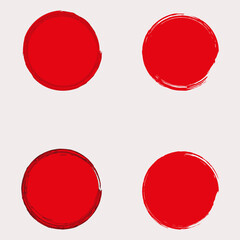 Red circle icon set. Creative sign. Realistic freehand art. Watercolor brush structure. Vector illustration. Stock image. 