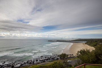 View of surfers on Duranbah Beach, Tweed Heads, New South Wales Australia
