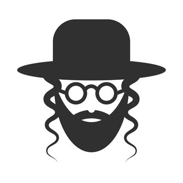 A Bearded Jew In A Hat And Sunglasses. Hasidic Icon. Vector Illustration.