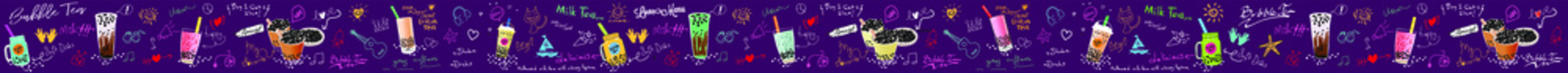 Fototapeta premium Bubble milk tea, Different sorts of Boba. Yummy drinks. Ads with delicious tapioca. Restaurant cafe menu, template design. Food flyer. Chalk board, retro menu restaurant poster.