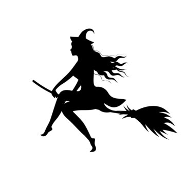 Witch silhouette flying on a broom.