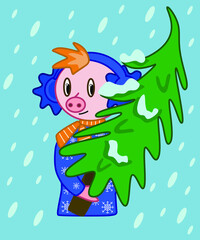piglet with a Christmas tree