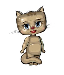 Cute Kitten stand. Good animal. Cartoon style. Illustration for children with childish character. Isolated over white background. Vector