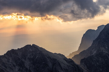Sunset over High Tatras Mountains national park in Slovakia 