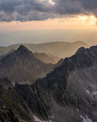 Naklejka na ściany i meble Sunset over High Tatras Mountains national park in Slovakia 