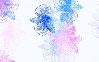 Light Pink, Blue vector doodle pattern with flowers.