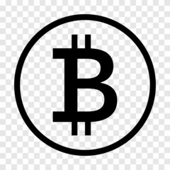 Bitcoin icon. Bitcoin symbol, black. Bitcoin icon, vector sign, payment symbol, coin logo. Crypto currency, internet money. Black emblem isolated on  transparent  background. Flat