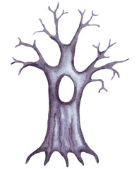 Fabulous tree. Watercolor illustration. Hand drawn