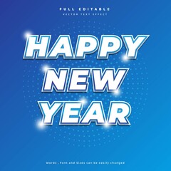 Modern happy new year text effect white color with circle background for banner, flyer, poster and etc . vector