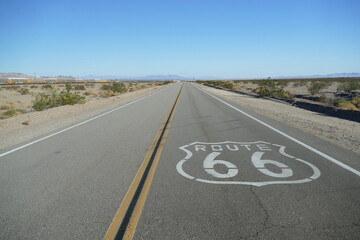Route 66, Famous highway sixty six from Chicago to Los Angeles, photo from Mojave Desert in California, United States