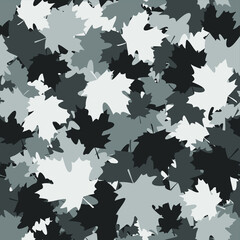 Fototapeta na wymiar Camouflage seamless pattern of maple leaves. Abstract modern floral endless background in military style for fabric and fashion print. Vector ilustration.