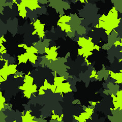 Camouflage seamless pattern of maple leaves. Abstract modern floral endless background in military style for fabric and fashion print. Vector ilustration.