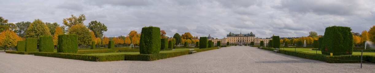 Autumn view over the Drottningholm park with the castle a color full day in Stockholm