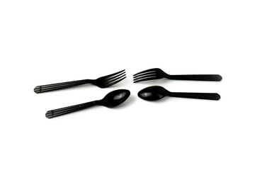 black plastic set of spoon and fork for takeaway or travel , .Kitchen utencils set for for online...