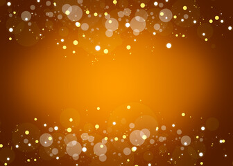 Obraz na płótnie Canvas Orange bright background with golden lights. Golden illustration, Holiday card, holiday concept. Birthday, Christmas.