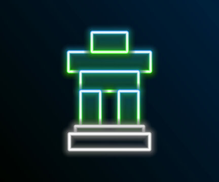 recommend clip art: Glowing neon line Inukshuk icon isolated on black background. Colorful outline concept. Vector