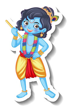 Lord Krishna kid cartoon character sticker Stock Vector | Adobe Stock