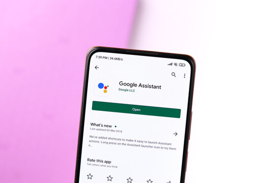 West Bangal, India - September 28, 2021 : Google Assistant logo on phone screen stock image.