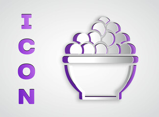 Paper cut Caviar icon isolated on grey background. Paper art style. Vector