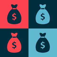 Pop art Money bag icon isolated on color background. Dollar or USD symbol. Cash Banking currency sign. Vector