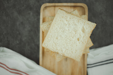 Toasted bread slices stacked. Selective focus