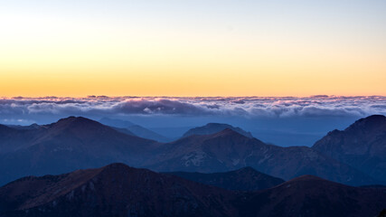 Fototapeta na wymiar Sunset over High Tatras Mountains national park in Slovakia 