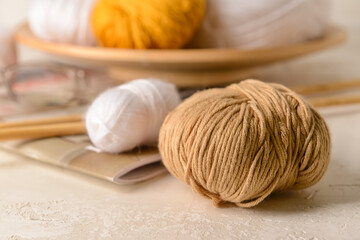 Fototapeta na wymiar Knitting yarn on light table