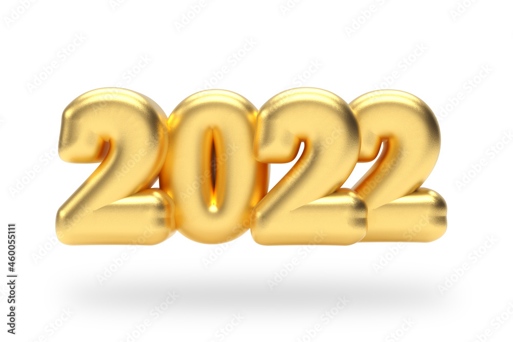 Poster New 2022 Year Golden Inflated Bubble Sign. 3d Rendering