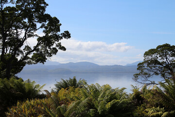 Fototapeta na wymiar View from Macquarie Harbor Penal Colony on Sarah Island, Tasmania, Australia