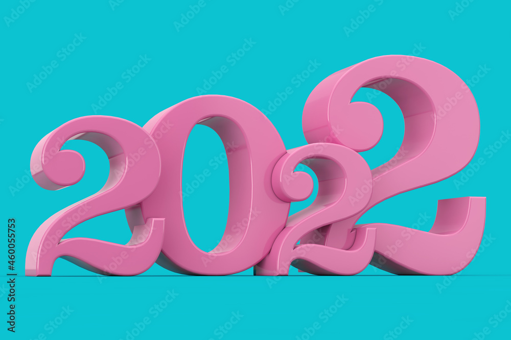 Aufkleber 2022 new year pink sign in duotone style. 3d rendering