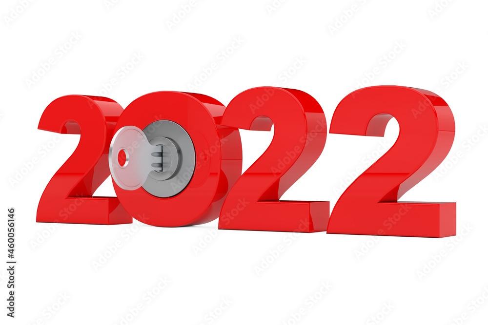 Poster New 2022 Year Sign with Key. 3d Rendering