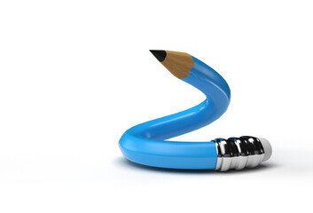 3d Rendering of Bent Pencil Pen Tool Created Clipping Path Included in JPEG Easy to Composite.