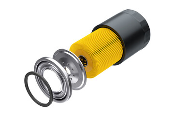 Filter Element with New Car Oil Filter in a Black Housing. 3d Rendering