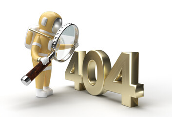 3d Render Astronaut Holding Magnify Glass with 404 Pen Tool Created Clipping Path Included in JPEG Easy to Composite.