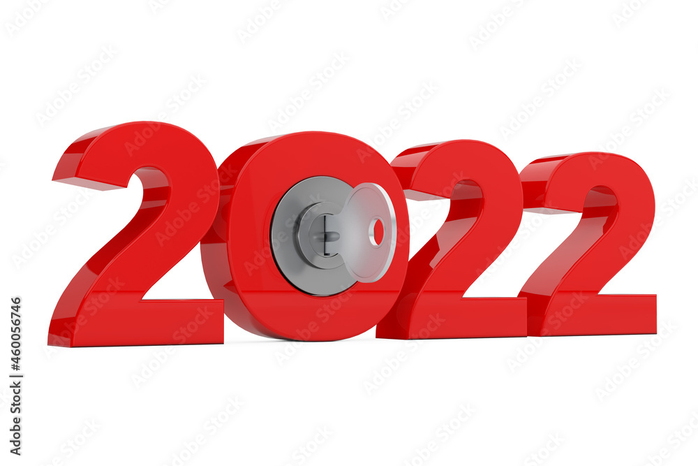 Poster new 2022 year sign with key. 3d rendering