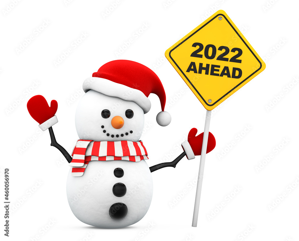 Poster snowman with 2022 new year ahead sign. 3d rendering