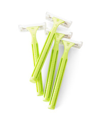 Many razors for hair removal isolated on white background