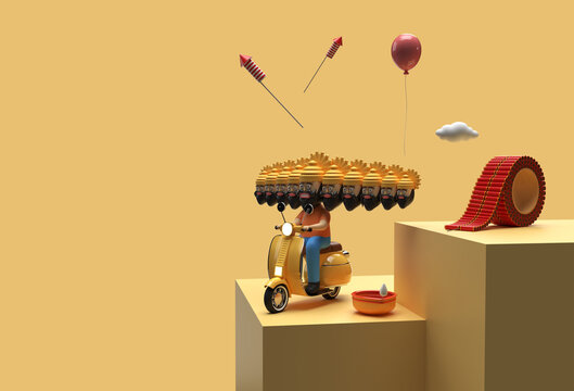 3D Render Dussehra Celebration - Pen Tool Created Clipping Path Included in JPEG Easy to Composite.