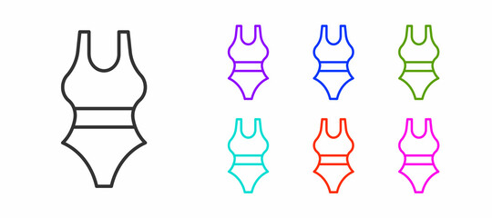 Black line Swimsuit icon isolated on white background. Set icons colorful. Vector