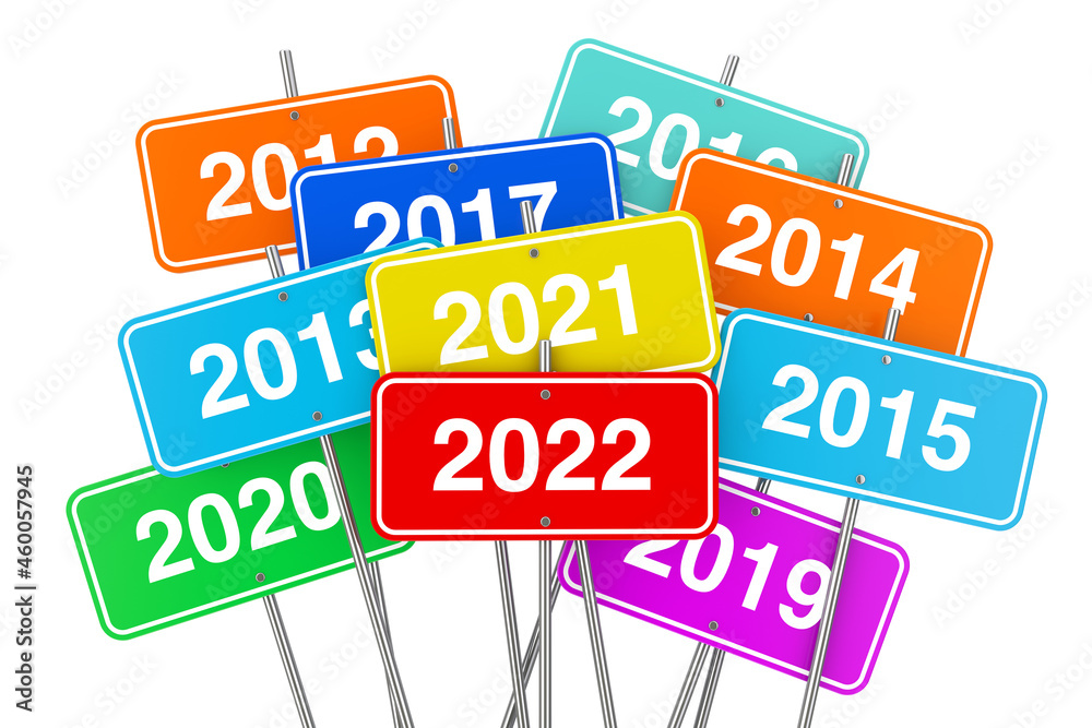 Aufkleber 2022 new year color signs. 3d rendering